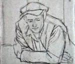 Disegni di Brancaleone Cugusi da Romana: Uomo poggiato a un tavolo