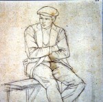 Disegni di Brancaleone Cugusi da Romana: Giovane seduto su panca - 2