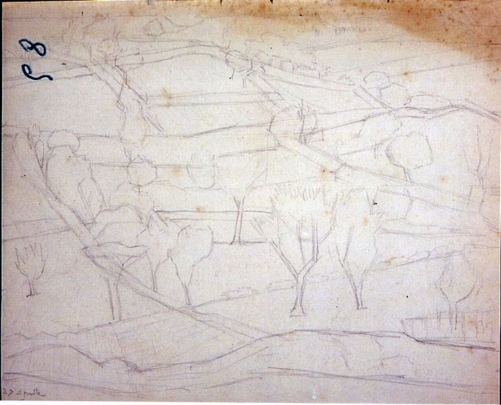 Disegni di Brancaleone Cugusi da Romana: studio per Paesaggio